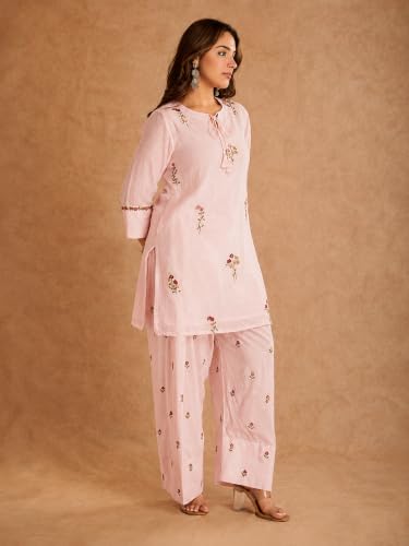 Image of ANNI Designer Farshi Salwar Suit for Women Viscose Embroidered | Co Ord Set for Woman | Straight Kurta Palazzo Outfit Round Neck V Slit 3 /4 Sleeve Ethnic Dress Womens Clothing