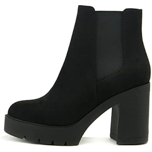 Soda EDITOR ~ Women Lug Sole High Heel Chelsea Fashion Ankle Boot w/Double Elastic Gore