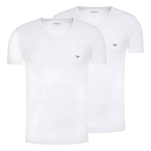Vestibilità regolare Emporio Armani Uomo Core Logoband 2-Pack V Collo T-Shirt Bianco M Regolare, Bianco/Bianco, M