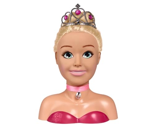 Simba 105560177 - Steffi Love Girls Prinzessin Schmink-& Frisierkopf, Stylingkopf mit Make-Up, 5X Haarclips, 4X Haargummis, Bürste und Prinzessin Tiara, über 15 Teile, 26cm, ab 5 Jahre