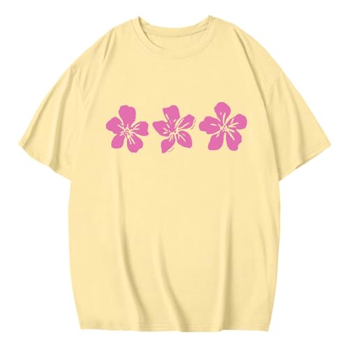 Tshirts Womens Teen Girls Y2K Preppy Cute Vintage Flower Beach Tees Shirts Short Sleeve Baggy Summer Vacation Tops4