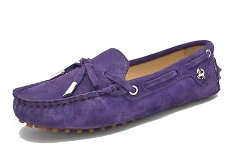 MINITOO Buty do jazdy samochodem, damskie, wsuwane, zamszowe, na co dzień, mokasyny, buty na łódź, YB9602, jasny fiolet, 39 EU