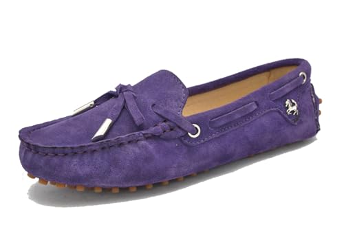 MINITOO Buty do jazdy samochodem, damskie, wsuwane, zamszowe, na co dzień, mokasyny, buty na łódź, YB9602, jasny fiolet, 39 EU