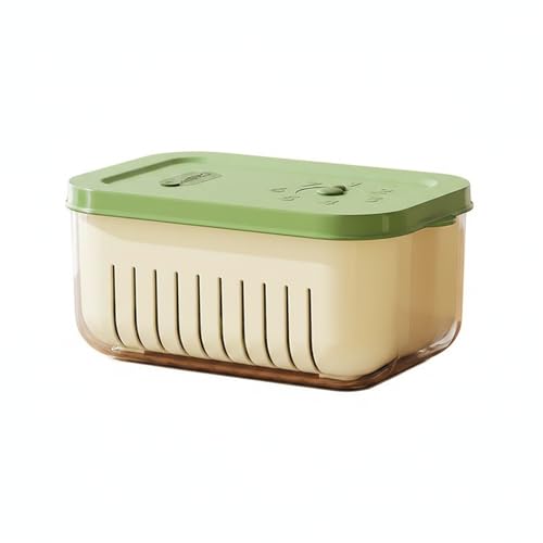 Double-Layer Produce Storage Container with Drain Basket, PP Plastic Fridge Organizer for Berries & Greens, 47 fl oz Capacity