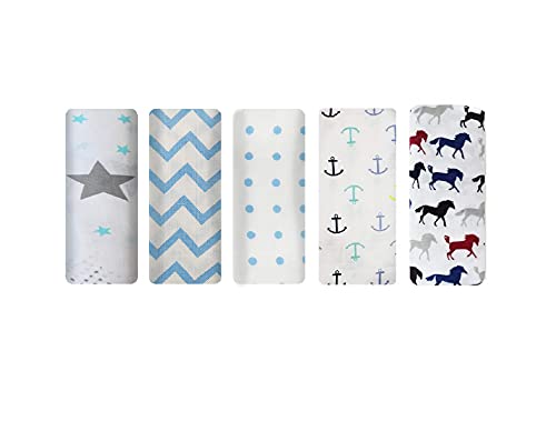 Image of swaddle for new born baby Pure Cotton Muslin Baby Swaddle Blanket, Swaddle for Newborn Baby Super Soft Cotton Receiving Wrapper Cloth, Stroller Cover-Pack of 5 with Size 120X100 CM - Blue Families