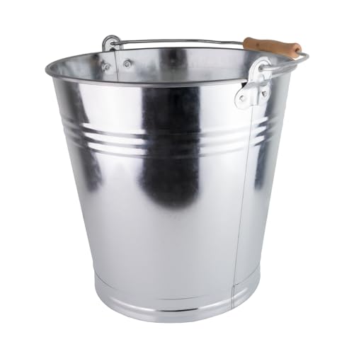 Secchio in Zinco da 12 Litri Con Manico in Legno - Decorativo, per Cenere, Robusto in Metallo, Versatile per Giardino, Casa e Costruzione - Diverse Misure