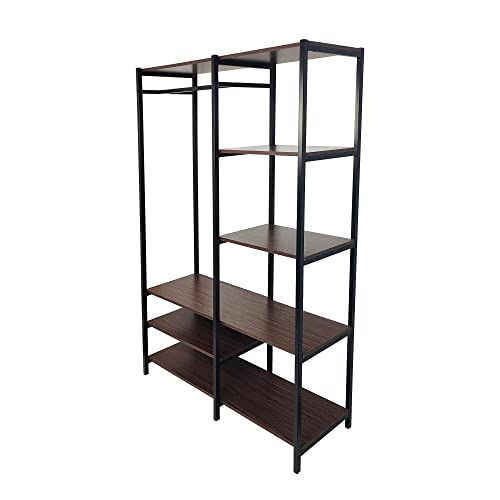 Estante Arara Closet para Roupas, Livros e Calçados com Estrutura de Ferro, Prateleiras e Cabideiro