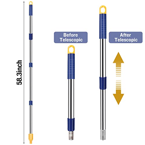 Stainless Steel Spin Mop Pole Handle Replacement, Anti-Deformation Design Spin Mop Stick Compatible With Triangle Spin Mop Base, Easywring Mop Refills For Floor Cleaning（3-Section, 2.5-To-4.4 Foot） #TOP5