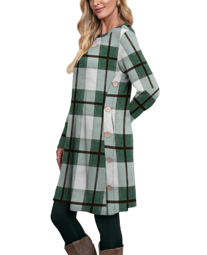 Image of OFEEFAN Fall Dresses for Women 2026 Crew Neck Long Sleeve Dress with Pockets