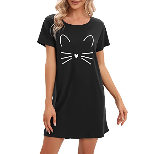 31KWMs46BQL - MAGIC ARMOR Camisón de manga corta para mujer, camisón de dormir negligees, camiseta de dormir camiseta S-XXL, A-negro., XL