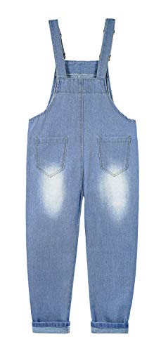 KIDSCOOL SPACE Garotas com bolso vertical rasgado moda lavado com água processando macacão jeans, az