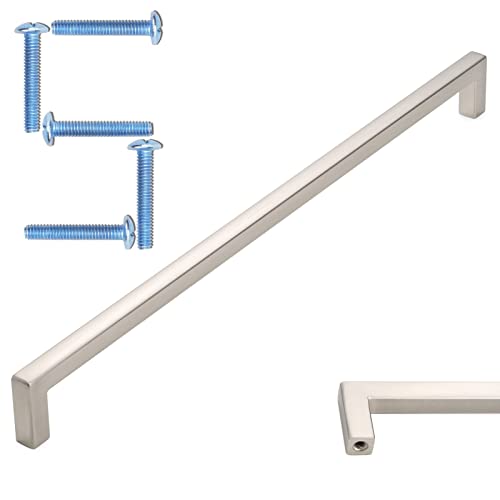 KOOFIZO Tirador de barra cuadrada sólida para armario, tirador de muebles de níquel cepillado, distancia de los tornillos de 12.6 pulgadas, paquete de 5 unidades para puerta de armario de cocina,