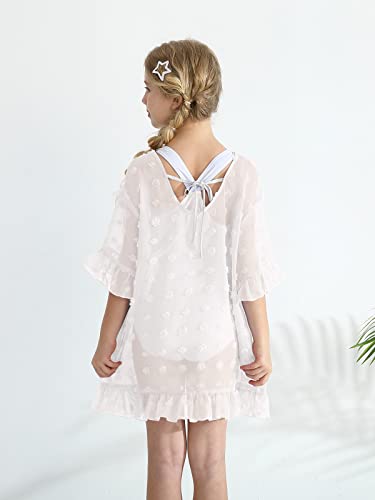 Girls Chiffon Swim Cover Up Swiss Dot Sheer Beach Wraps For 3-12 Years Kids (White, 7-8Y) #TOP5