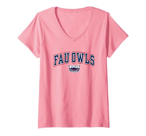 Womens Florida Atlantic Owls Womens Arch Over Pink V-Neck T-Shirt