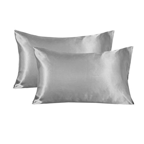 Gen Fundas de almohada de satén de alta calidad, 2 unidades, 51 x 76 cm, para el cuidado del cabello, cierre de bolsa, cuidado suave, sedoso, color plateado