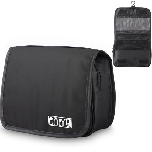 Simpeak Neceser de Viaje Colgante, Bolsa de Aseo Oxford con Compartimento Impermeable para Viajes, Plegable y Compacto, Bolso Maquillaje con Asa, Bolsa de Cosméticos Portátil para Hombre Mujer
