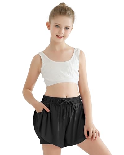 Girls Flowy Athletic Shorts with Pocket Kids Spandex 2 in 1 Drawstring Butterfly Skorts for Cheer, Dance, Running2