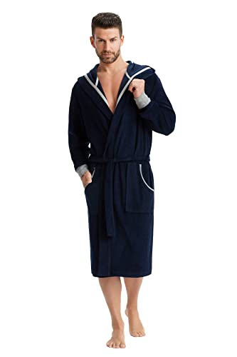 LEVERIE sportlicher Herren-Bademantel (made in EU) mit Kapuze, Saunamantel,...