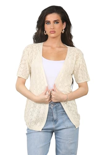 Image of Loxdonz Women's Short Sleeve Cropped Cardigan Sweaters Open Front Bolero Short Shrugs for Women