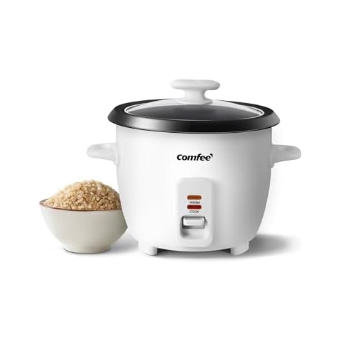 COMFEE' Rice Cooker, 6-Cup Cooked/3-Cup Uncooked, Removable Non-Stick Bowl, for Soups, Stews, Grains&Oatmeal, One Touch, White Cover