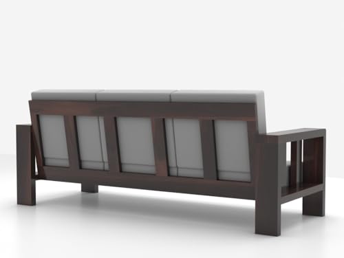 Image of Sheesham Wooden 3 Seater Sofa for Living Room | Solid Wood Sofa | Rosewood Sofa Set for Home & Office | Lounge (Walnut, 3 Seater)