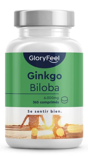 Ginkgo Biloba 6000mg, 365 Comprimés, Premium Extrait 50:1, 100% Végétalien, Pur Sans Additifs, 24% Flavonoglycosides + 6% Lactones Terpéniques, Hautement Dosé, Complément Alimentaire Naturel Cover