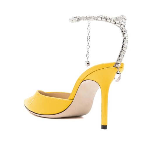 XYD Women Chic Stiletto Heels Pumps Sparkle Crystal Chain Ankle Strap Closed Pointed Toe Sandals Shoes for Bridal Party Evening4