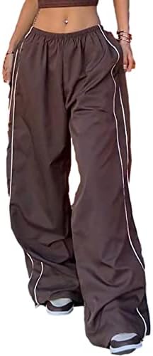 Womens Parachute Pants Wide Leg Baggy Pants Y2K Elastic Waist Jogger Sweatpants Track Pants Streetwear