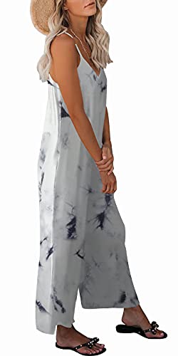 Snugwind Womens Tie Dye Sleeveless Jumpsuits Adjustable Spaghetti Strap Stretchy Long Pant With Pockets Medium Tie Dye #TOP3