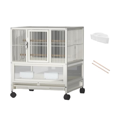 TAYTHI鳥ケージ 大型インコケージ 大型金属製オウム鳥ケージ オカメインコ コイン カナリアラブバード デラックスケージ 鳥小屋 お手入れ簡単 オウムケージ ペット (ホワイト,単層キャスター付き)