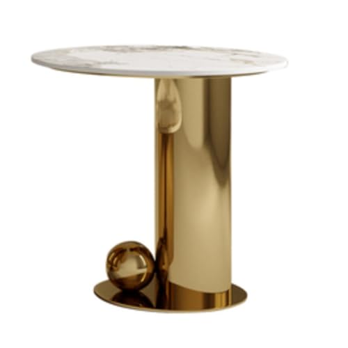 YITAYMLI Mesa de Centro Redonda contemporánea Efecto mármol,Mesa Central y Auxiliar Estilo Mid-Century con Base esférica de Metal, Mueble de Acento Abstracto y Lujoso(Gold,20' Lx20 Wx20 H/50x50x50cm)