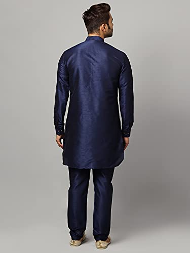 Image of Uri and MacKenzie Men's Silk Blend Solid Pathani Kurta with Readymade Pajama Pant Set