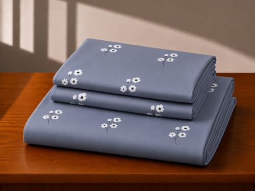 Image of Castiqa Elastic Fitted Supersoft Premium Polycotton 200TC King Size Bedsheets with 2 Pillow Covers | No Slip Bedsheet | Gray Sm Floral, King (72x78 Upto 10 inch Mattress)