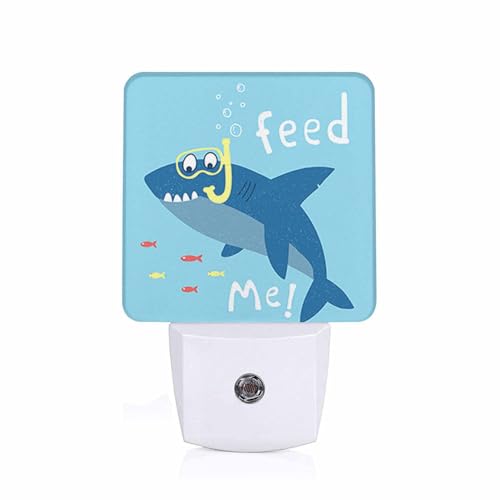 Image of LED Night Light,Funny Cartoon Shark Kids LED Night Light Plug into Wall with Dusk to Dawn Light Sensor White Energy Efficient Nightlight for Bedroom Bathroom Hallway Living Room Kitchen