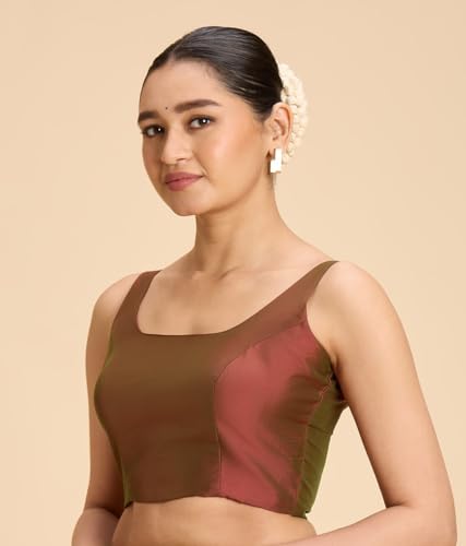 Image of Studio Shringaar Women's Polyester Sleeveless Satin Padded Saree Blouse