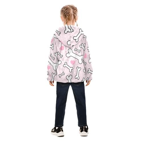 OTVEE Dog Bone Pink Kids Hoodie Jacket Fall Spring Full Zip Warm Outwear Coat4