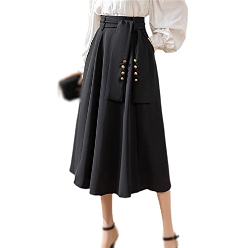 Jupe de printemps pour femme noire Kelsiop retro trapeze taille haute