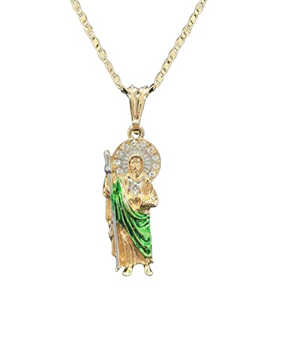 Saint Jude Necklace Gold Plated Green 20  San Judas Medalla Cadena Oro Laminado San Judas Necklace