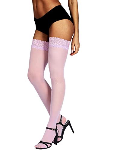 Image of HONENNA Semi Sheer Stay Up Lingerie Thigh High Stockings Lace Top Size A-F