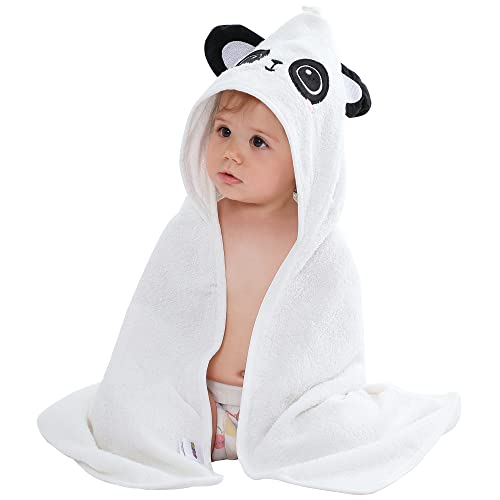 MICHLEY Bamboo Viscose Baby Hooded Bath Towel for Boys and Girls, 29.5 x 29.5 Inch Ultra-Soft and Quick-drying Infant Bathrobe (Panda)