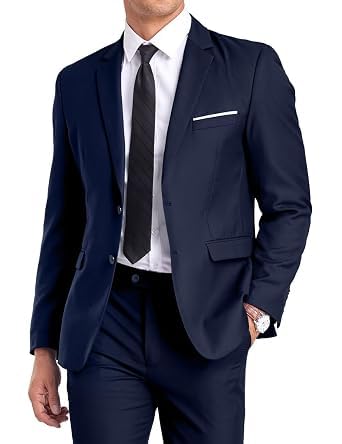 mens suit slim fit 2 piece two button solid business wedding tuxedo suit for prom jacket and pants, polyester and viscose