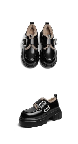 Women's thick-soled platform flats for autumn and winter. Available in extra thick and warm options. commuting and daily wear.3