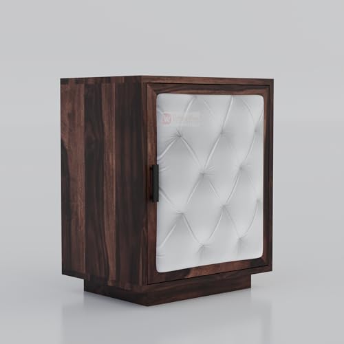 Image of DRIFTINGWOOD Solid Wood Dolvi Bedside Table | Wooden Bed Side Tables | Nightstand Side Table for Bedroom | Nigh Stand End Table with Upholstery Front| Walnut Finish