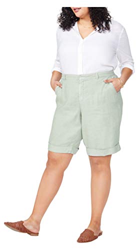 NYDJ Women's Plus Size Bermuda Stretch Linen Shorts, Desert Willow, 28W