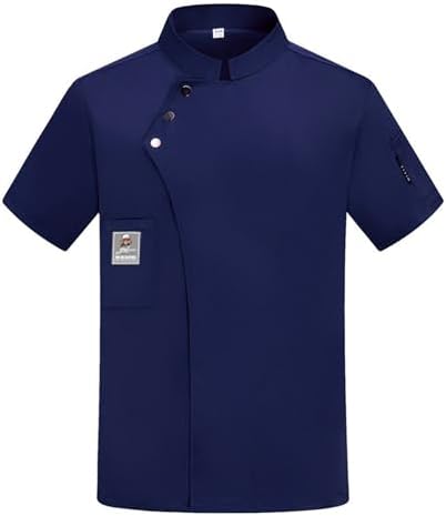 Men's Chef Coat Short Sleeve Button Shirts Chef Work Jacket Slim Fit Breathable Tops Lightweight Summer Top