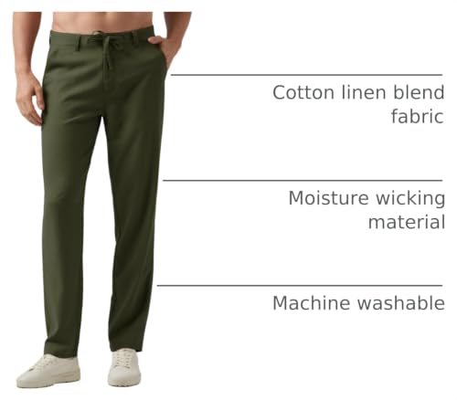 Image of Willit Men's Linen Pants Casual Lightweight Drawstring 29 inch 30 inch 32 inch