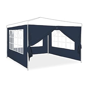 Relaxdays zijwand partytent, set van 4, 2×3 m, met raam & rits, waterdicht, PE (kunststof), voor feesttenten, blauw