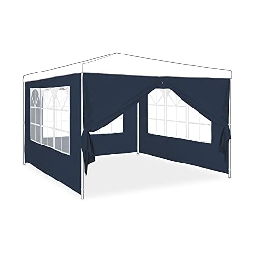 Relaxdays Pared 4 Laterales Carpa, 2x3m, Cortinas Cenador, Ventana, Cremallera, Impermeable, Paneles, Polietileno, Azul, 80 20% plástico, Set de 3
