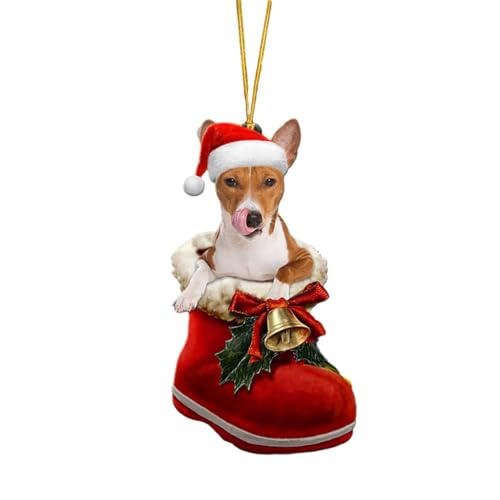 Weihnachtsdeko zum Aufhängen, Hund im Nikolausstiefel...