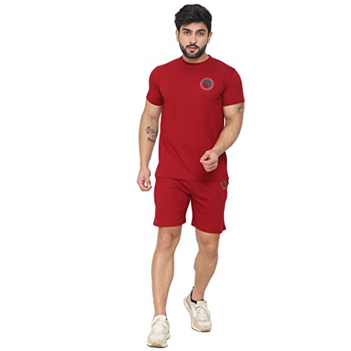 Image of D-GREEN Men's Basic Solid Cotton Round Neck Tracksuit for Athletics Jogging Gym and Sports